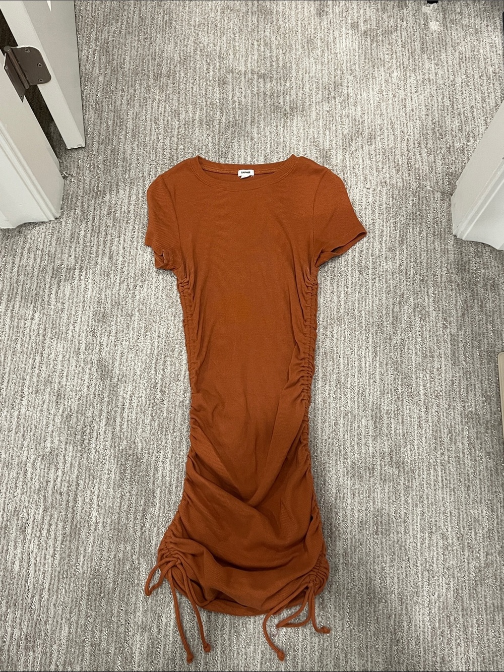 Garage Rust Ruched Midi Dress